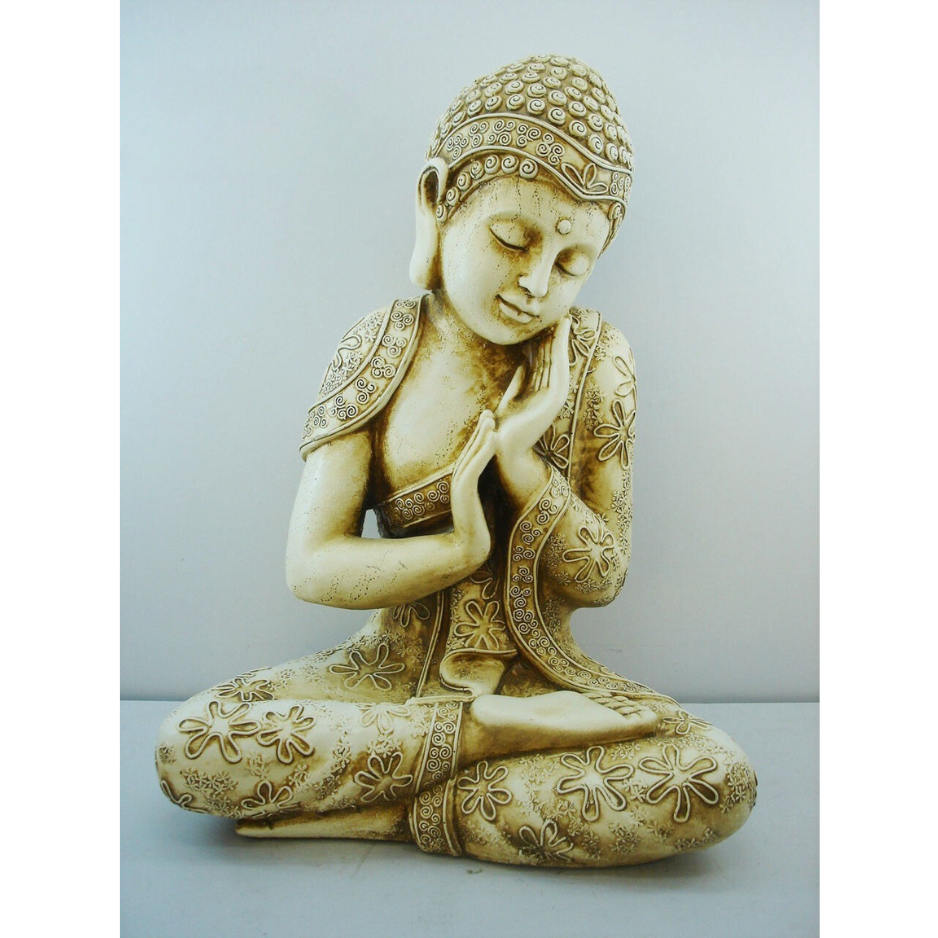 CONTEMPLATIVE BUDDHA 15 INCH IVORY PATINA POLYSTONE/RESIN