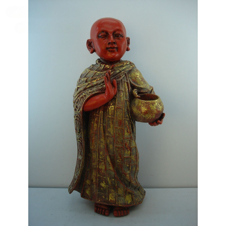 MONK STATUE--Thai MIRRORED Finish 15 inch DARK RED ANTIQUE