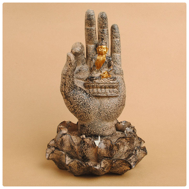 ENLIGHTENMENT IN YOUR PALM STATUE - 7 INCH POLYSTONE/RESIN