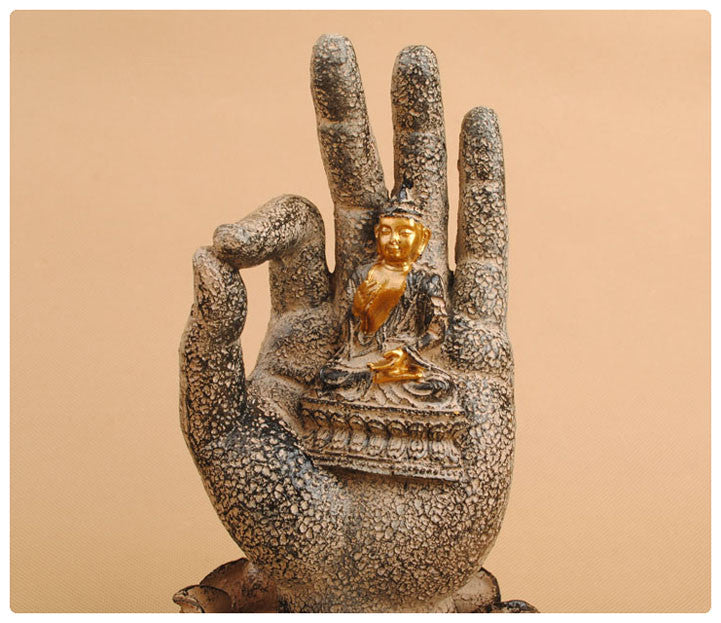 ENLIGHTENMENT IN YOUR PALM STATUE - 7 INCH POLYSTONE/RESIN
