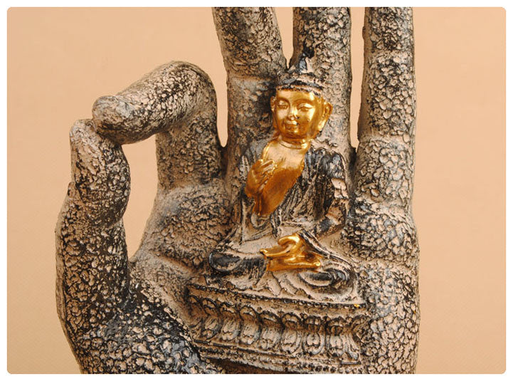 ENLIGHTENMENT IN YOUR PALM STATUE - 7 INCH POLYSTONE/RESIN