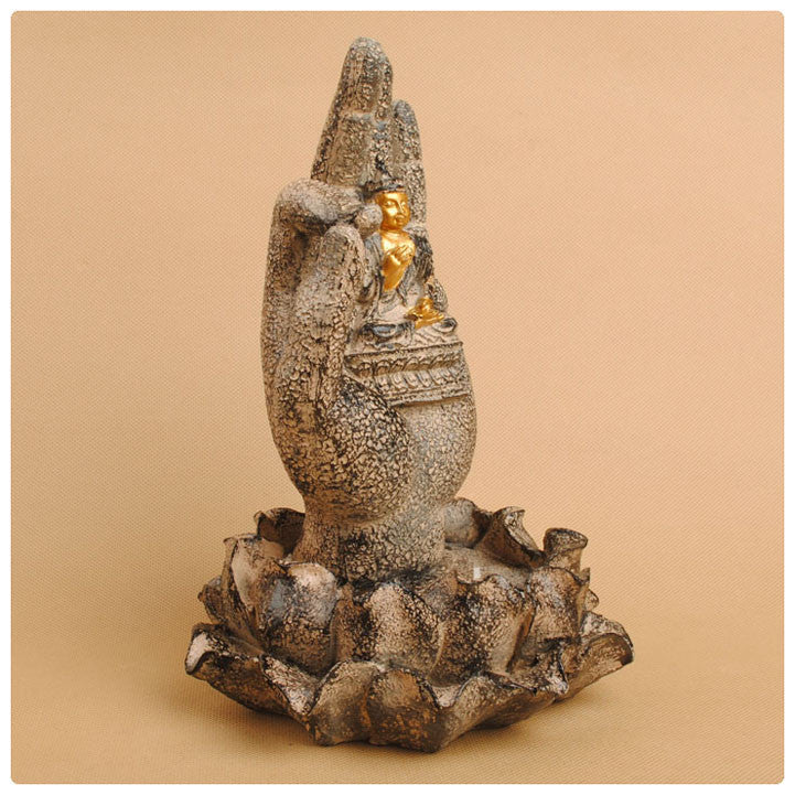 ENLIGHTENMENT IN YOUR PALM STATUE - 7 INCH POLYSTONE/RESIN