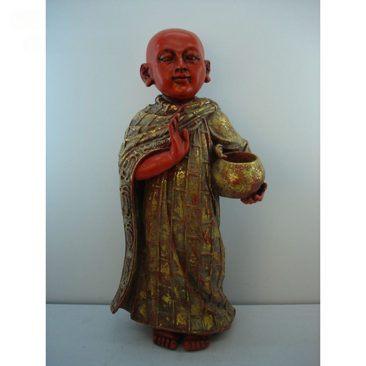 MONK STATUE--Thai MIRRORED Finish 15 inch DARK RED ANTIQUE