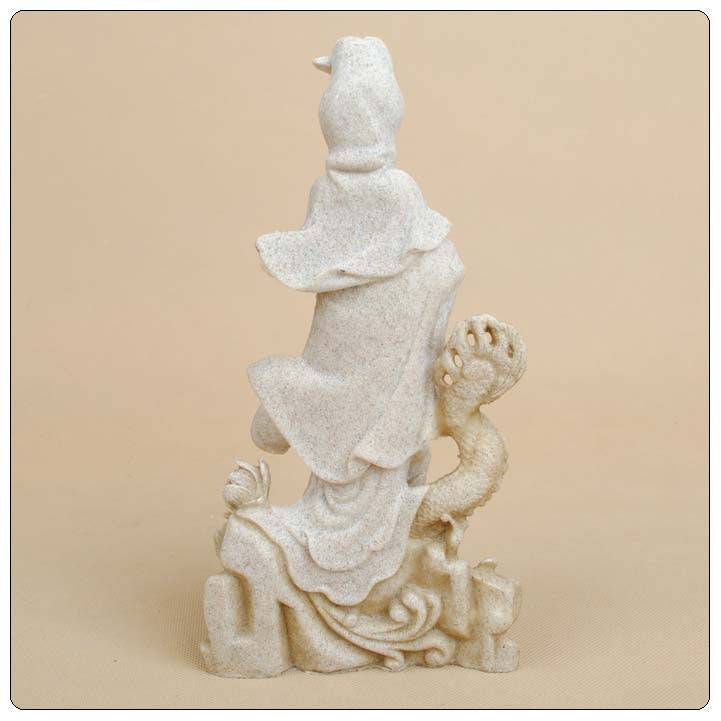 SANDSTONE KWAN YIN ON DRAGON