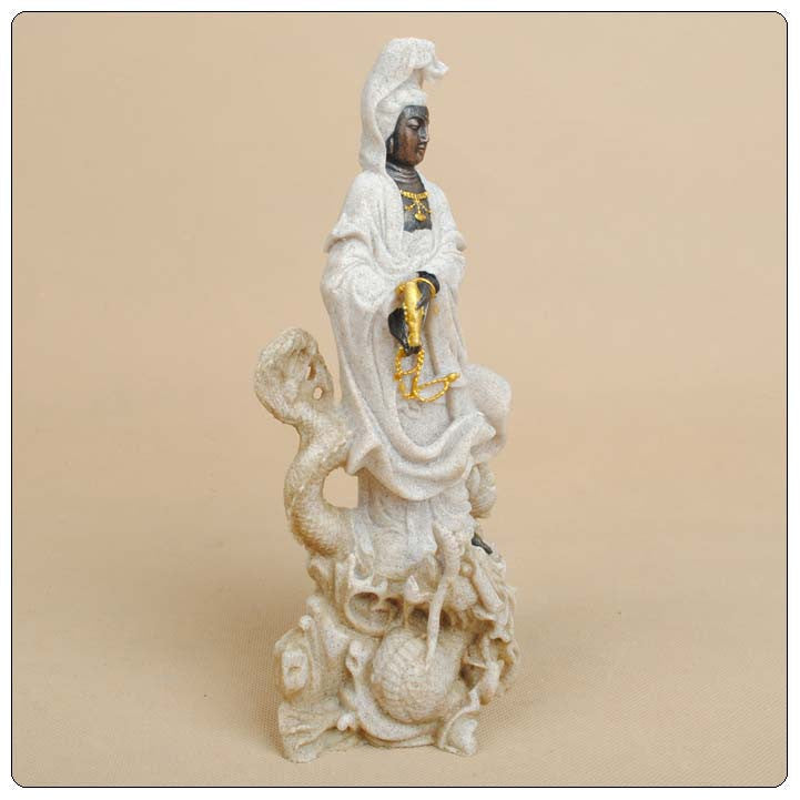 SANDSTONE KWAN YIN ON DRAGON