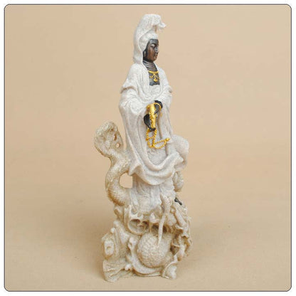 SANDSTONE KWAN YIN ON DRAGON