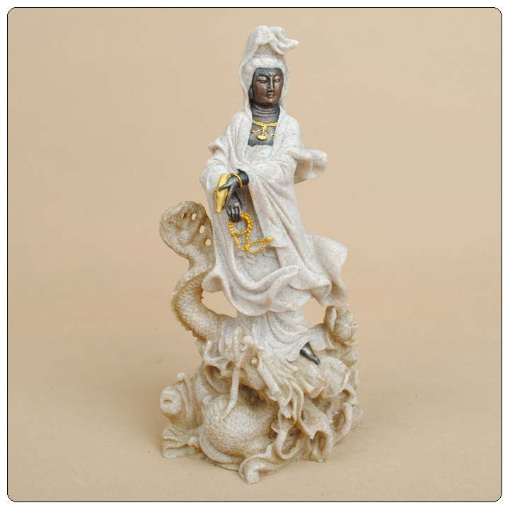 SANDSTONE KWAN YIN ON DRAGON