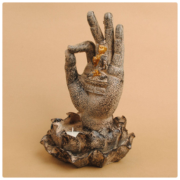 ENLIGHTENMENT IN YOUR PALM  STATUE - 7 INCH POLYSTONE/RESIN
